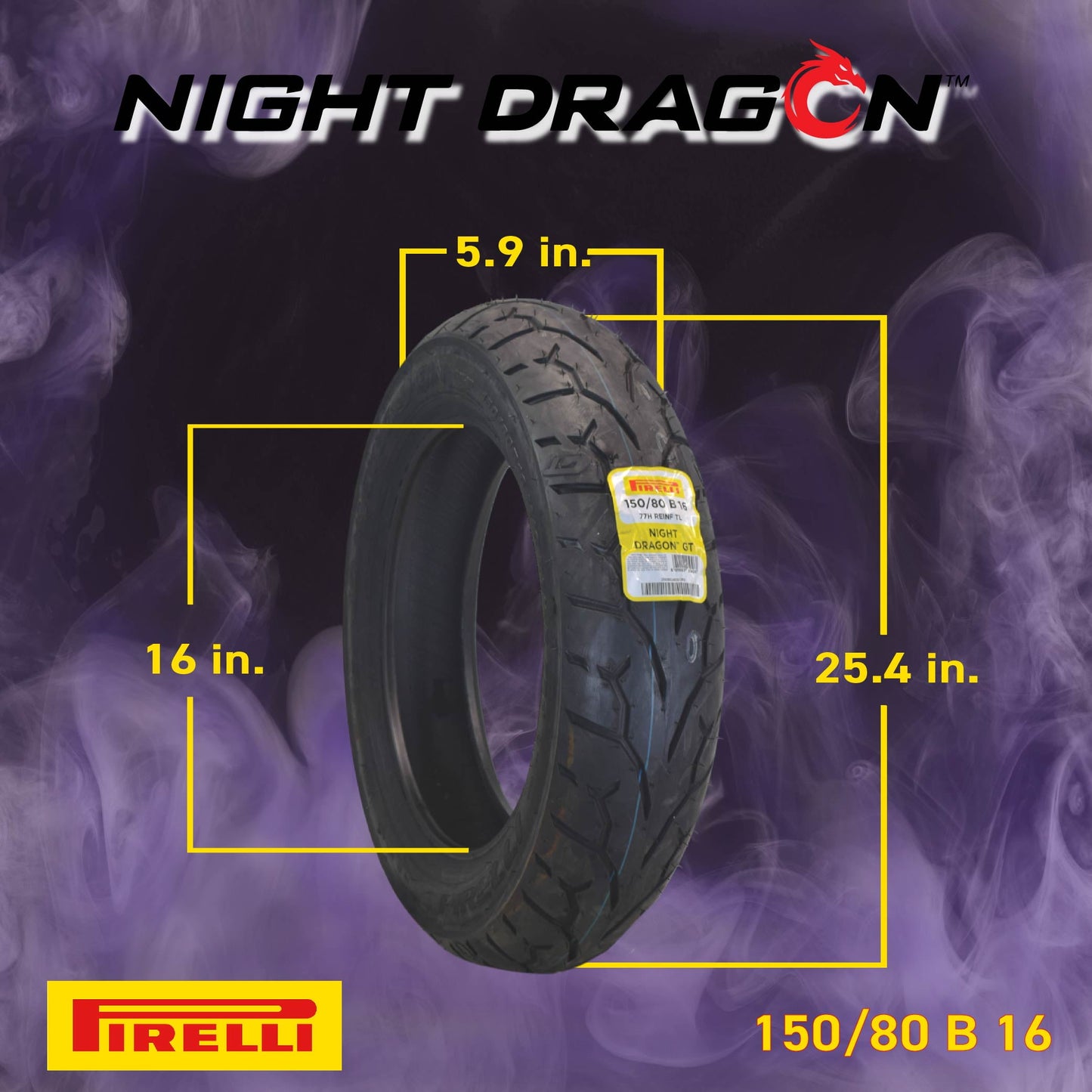 Pirelli Night Dragon GT 150/80B16 M/C 77H REINFTL Cruiser Motorcycle Rear Tire - Superior Traction & Handling for High-Performance Cruisers w/ Keychain