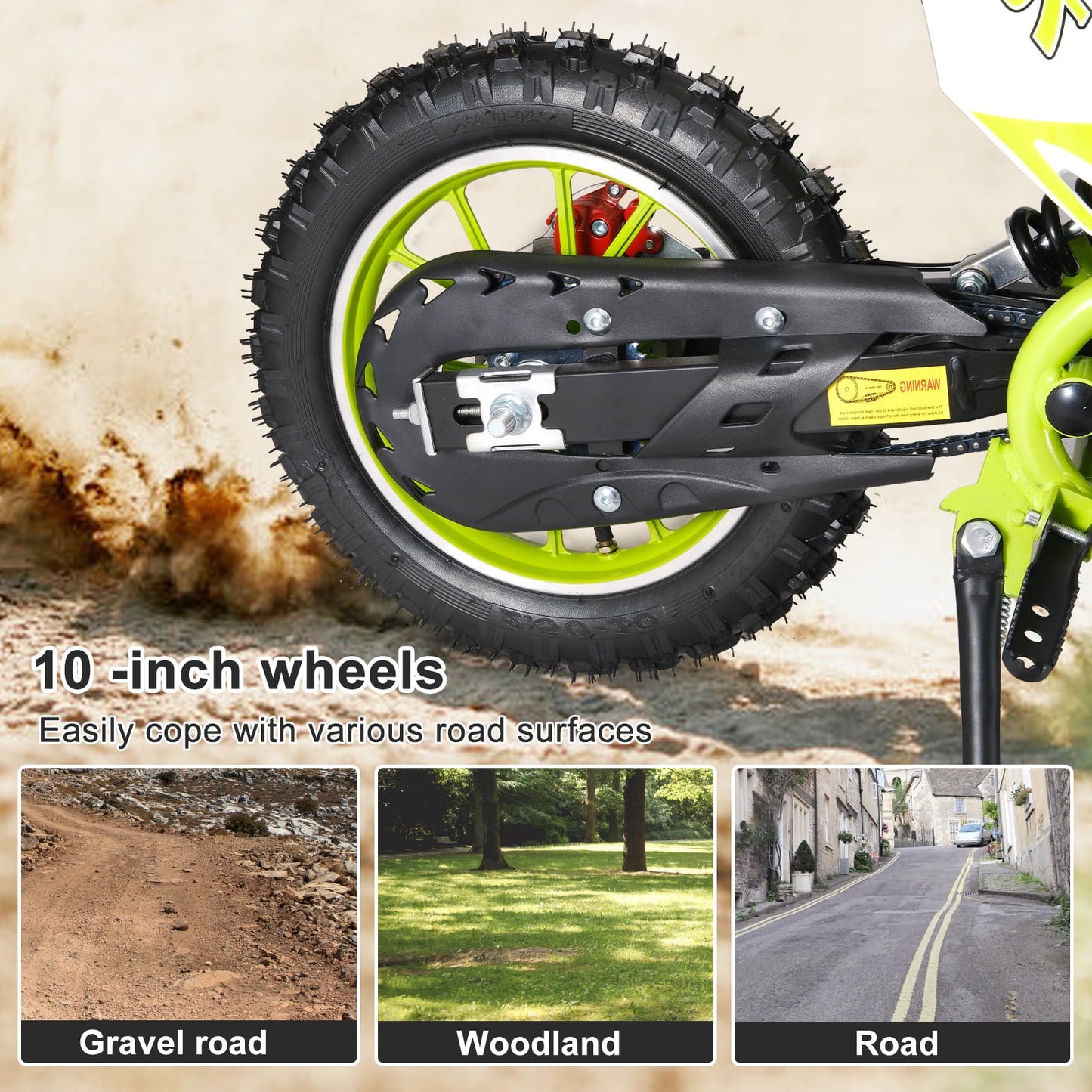 Happydeer Dirt Bike for Kids & Adults, Mini Motorcycle, 2-Stroke Pocket Rocket Motor-Bike 49cc Gas Motorcycle, Tires Shock Absorption Springs Soft Seat Off-Road Tires Shock Absorption, Yellow Green