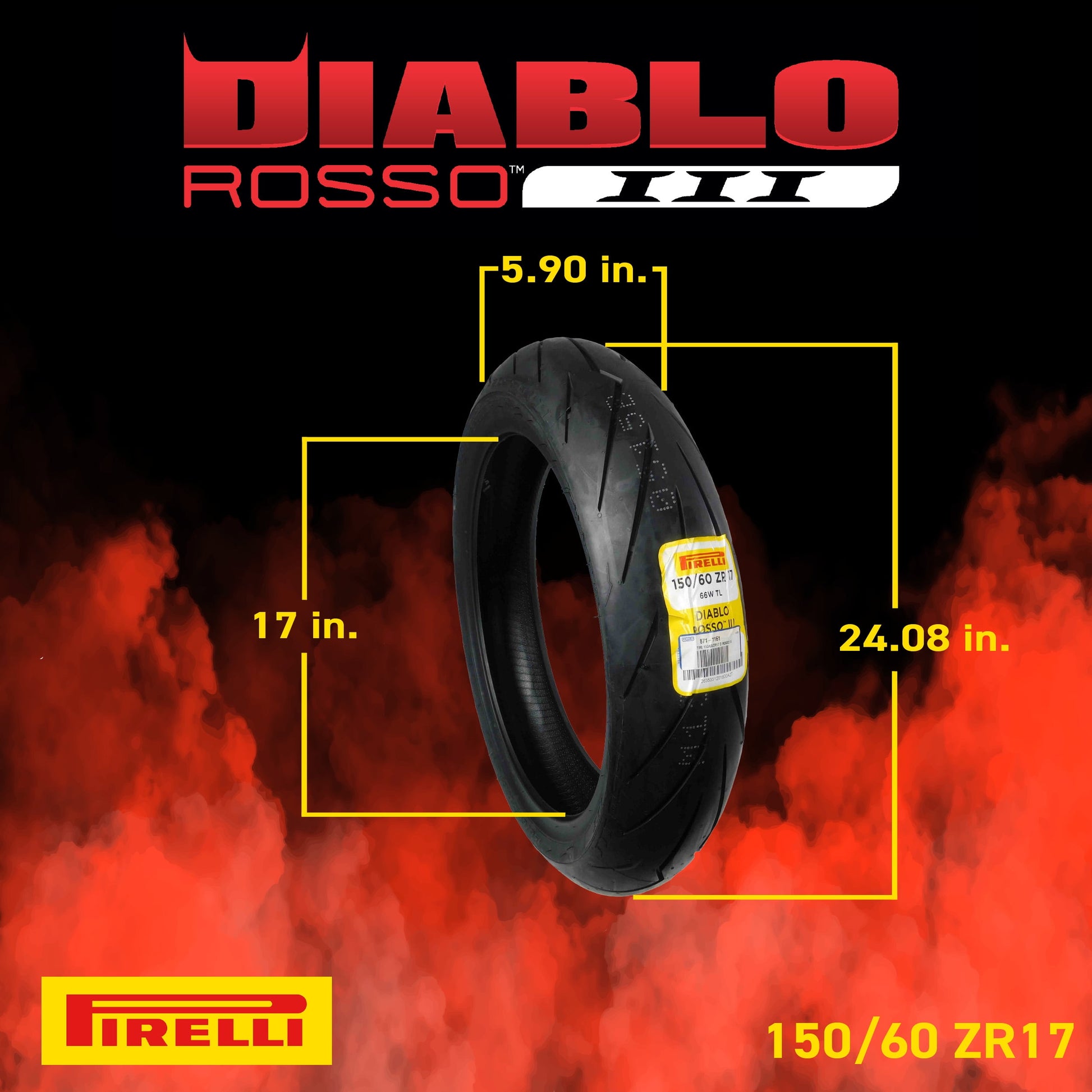 Pirelli Diablo Rosso III 110/70 ZR17 Front & 150/60 ZR17 Rear Motorcycle Tires with Keychain