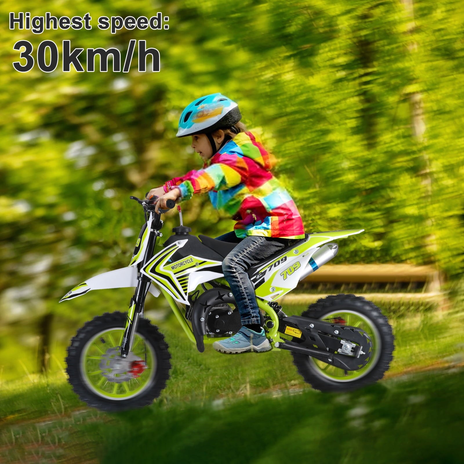 Happydeer Dirt Bike for Kids & Adults, Mini Motorcycle, 2-Stroke Pocket Rocket Motor-Bike 49cc Gas Motorcycle, Tires Shock Absorption Springs Soft Seat Off-Road Tires Shock Absorption, Yellow Green