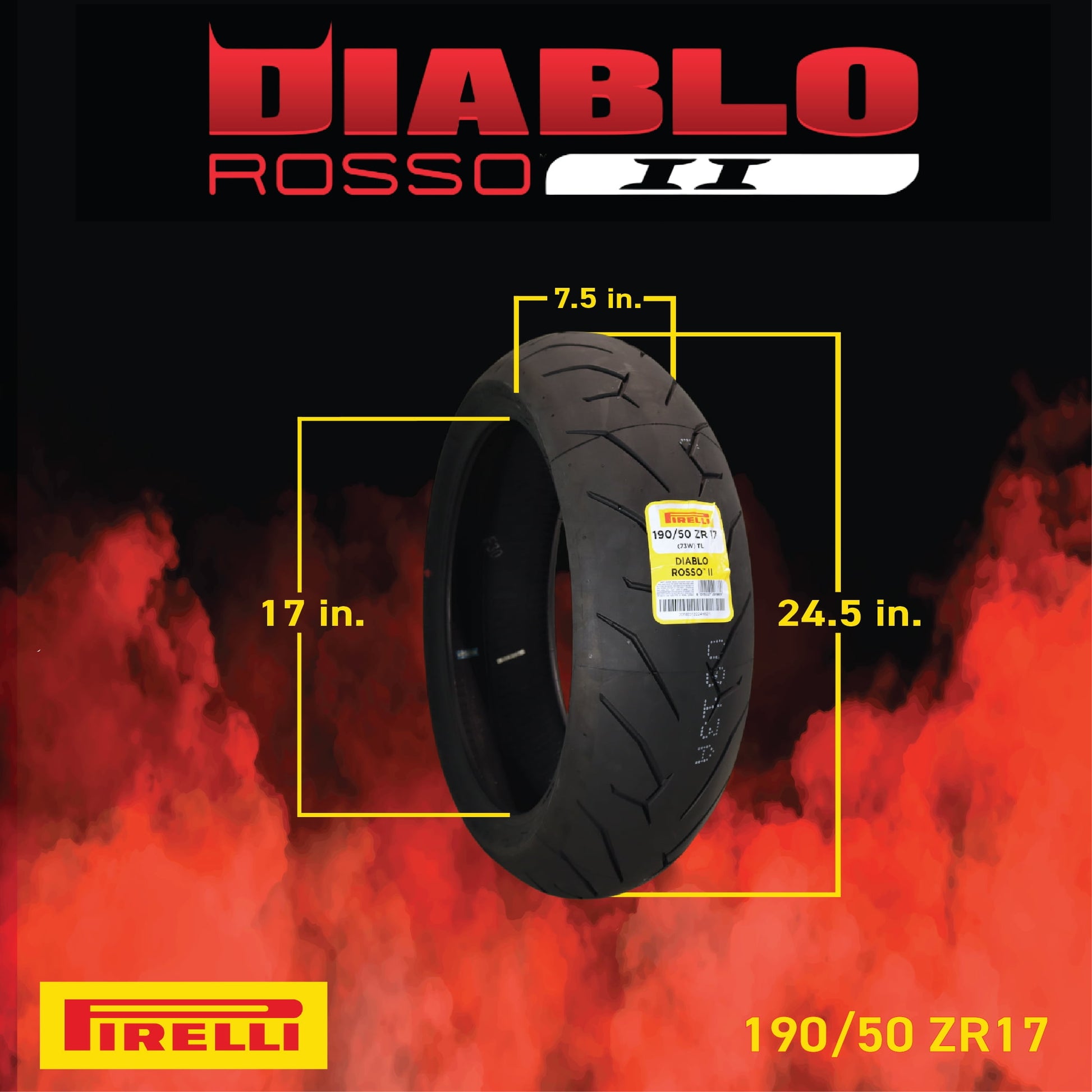 Pirelli Diablo Rosso II  120/70 ZR 17 M/C (58W) TL (K) Front & 190/50 ZR 17 M/C (73W) TL Rear Motorcycle Tires- Sport Performance for Road Use Tire Set with Keychain