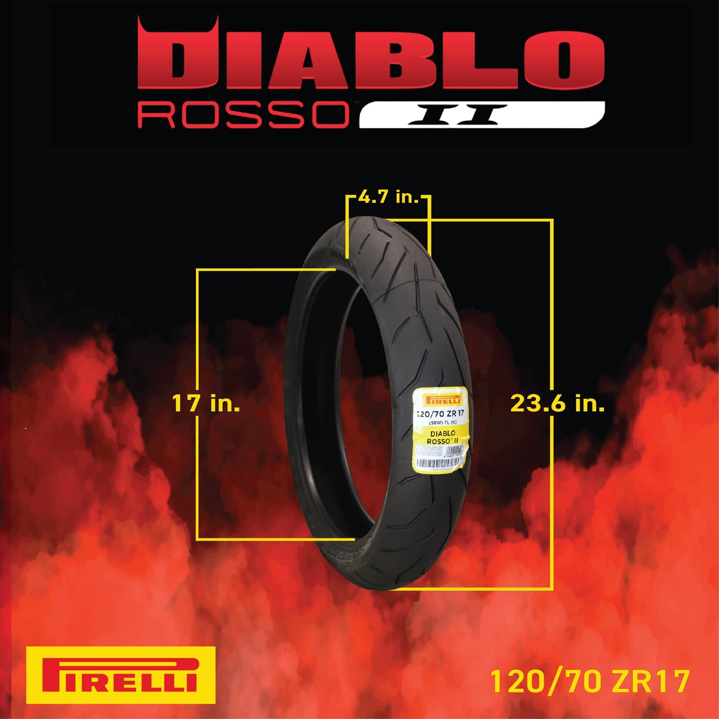 Pirelli Diablo Rosso II  120/70 ZR 17 M/C (58W) TL (K) Front & 190/50 ZR 17 M/C (73W) TL Rear Motorcycle Tires- Sport Performance for Road Use Tire Set with Keychain