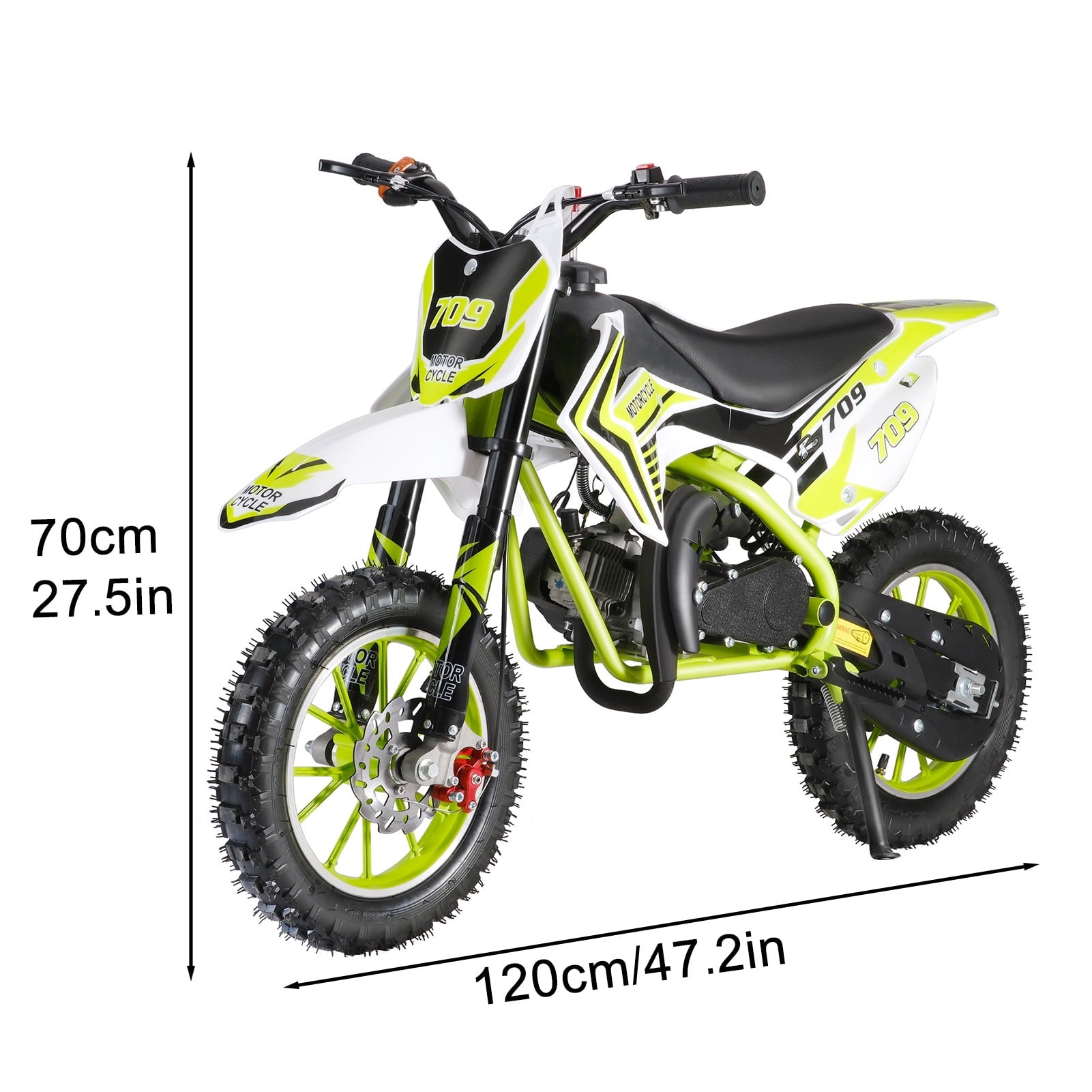 Happydeer Dirt Bike for Kids & Adults, Mini Motorcycle, 2-Stroke Pocket Rocket Motor-Bike 49cc Gas Motorcycle, Tires Shock Absorption Springs Soft Seat Off-Road Tires Shock Absorption, Yellow Green