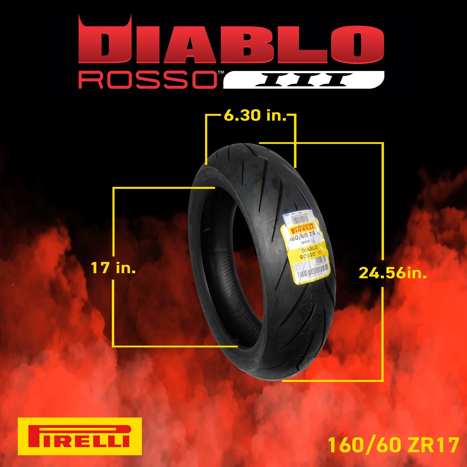 Pirelli Diablo Rosso III 110/70 ZR17 Front & 150/60 ZR17 Rear Motorcycle Tires with Keychain