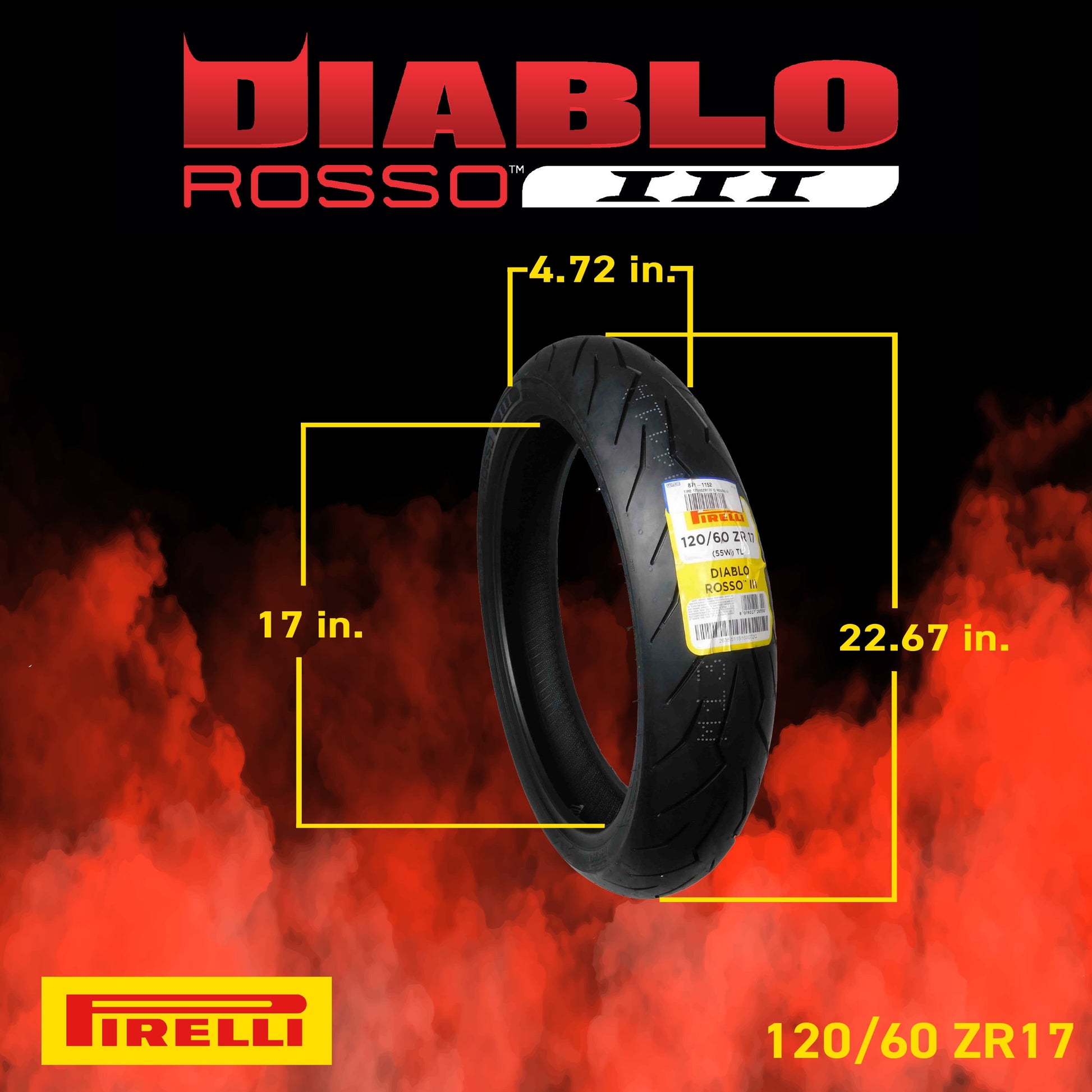 Pirelli Diablo Rosso III 120/60 ZR17 Front & 150/60 ZR17 Rear Motorcycle Tires with Keychain