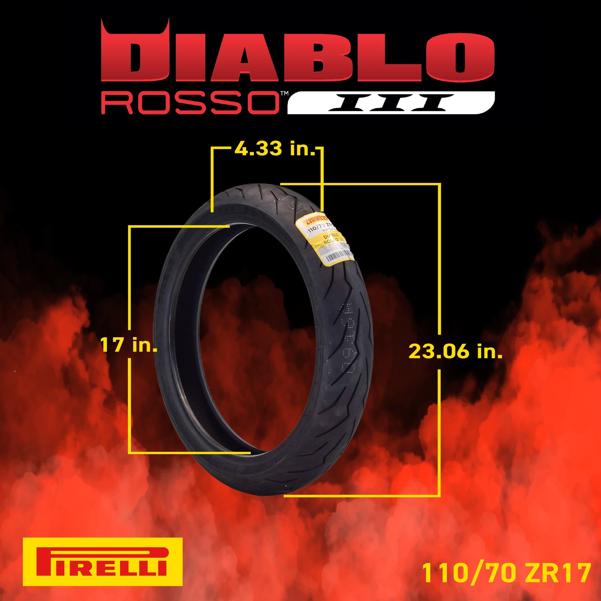 Pirelli Diablo Rosso III 110/70 ZR17 Front & 150/60 ZR17 Rear Motorcycle Tires with Keychain